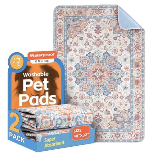Image of Washable Pee Pads for Dogs, 2 Pack Reusable Puppy Training Pads 48 inchx32 inch Super Absorbent Waterproof Dog Training Pads, Non-Slip Potty Pads, Whelping Pads Litter Mat Beige