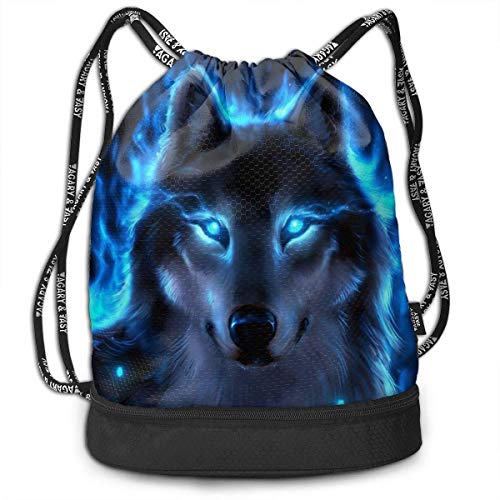 JINGS Silver Wolf Gym Drawstring Sports Bag Simple Quick Dry Hiking Cool Duffle Light