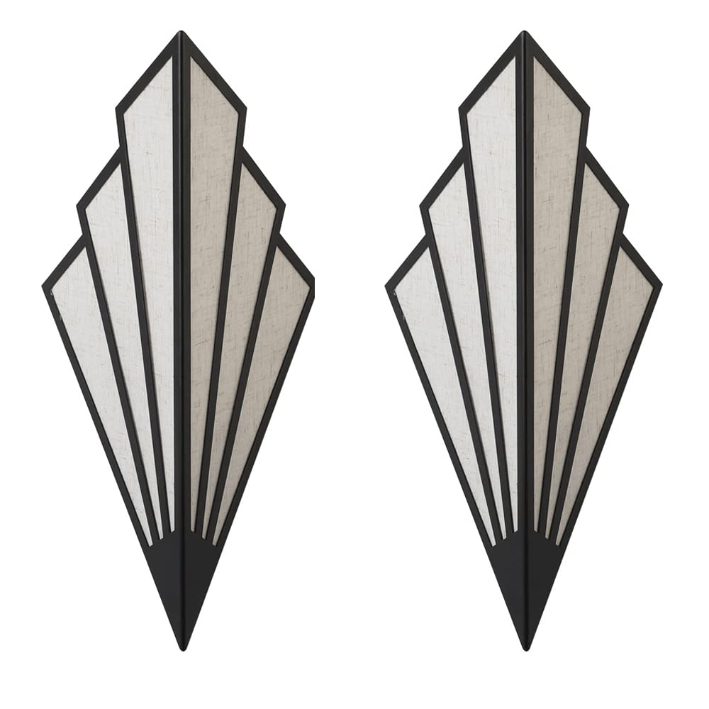 Elksdut Indoor Art Deco Wall Sconces Fan-Shaped Wall Mount Lamp, Antique Linen Lampshade Wall Lamp Fitting E14 Socket Lighting Fixture For Living Room Bedroom Aisle，2-pack
