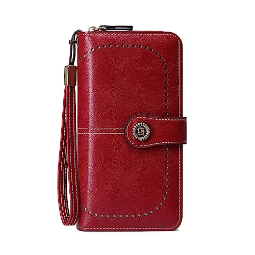 Image of Women's RFID Blocking Wallet Large Zip Around Leather Clutch with Wristlet | Large Capacity, 23 Card Slots, 2 ID Windows, Phone Holder, Soft PU Leather, RFID Secure, Coin Pocket, Checkbook Holder
