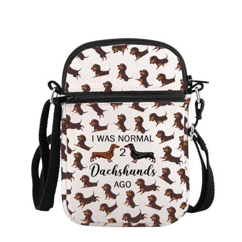 PLITI Dachshund Crossbody Bag Dachshund Lover Gift Sausage Dogs Gift I Was Normal 2 Dachshunds Ago Dachshund Crossbody Purse
