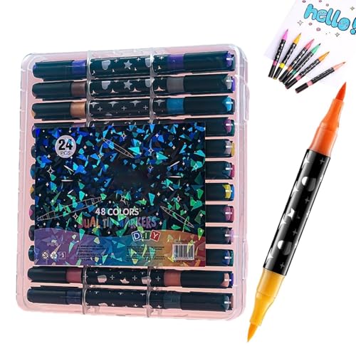 Generisch Rotuladores de pintura – Versatile Drawing Pen, Twin Tip Set with Flexible Brush End, Pigment Ink Fade Resistant Pigment Ink, Precise Line Variation, Adult Kids Teens Beginner Notebook