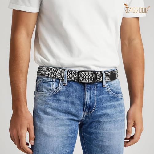 Image of JASGOOD Stretch Belt for Men, Men Women Elastic Woven Braided Belt 1 3 /8 Casual Belt Golf Belt for Jeans Pants