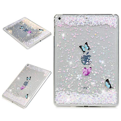 New iPad 9.7 Case 2018/2017,iPad Air 2 Case,iPad Air Case - Glitter Sparkly Liquid Quicksands Case Slim Clear Cover Shockproof Back Protector for Apple iPad 9.7 2018 2017/ iPad Air 1 2 ,Butterfly