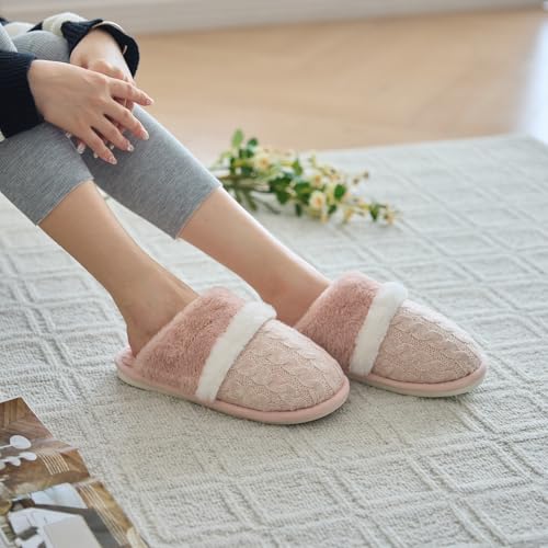 Image of GOEWY Cozy Slippers for Women Indoor and Outdoor Fuzzy House Shoes with Memory Foam Anti-Skid Sole Gifts for Women Mom Ladies