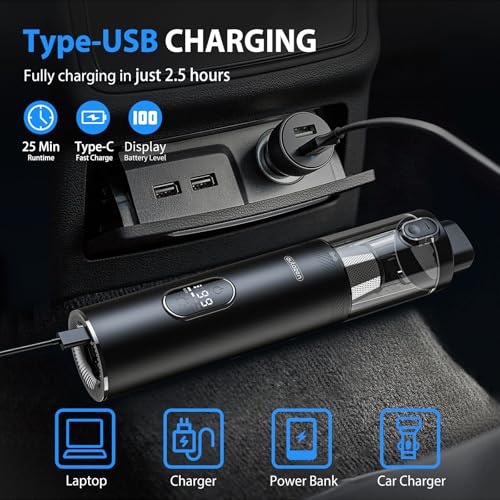 Image of 17000Pa Powerful Cordless Car Vacuum, 4-in-1 Handheld Cleaner for Cleaning, Blowing, Inflating & Pumping with LED Display & Light, Portable Mini Tool for Car, Home, Pet Hair, Office