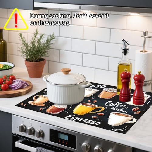 Image of Nuxovilar Stove Top Cover for Electric Stove, 20x28 Inch Polyester Glass Cooktop Protector with Coffee Drink & Cup Motif, for Kitchen Decor & Daily Use