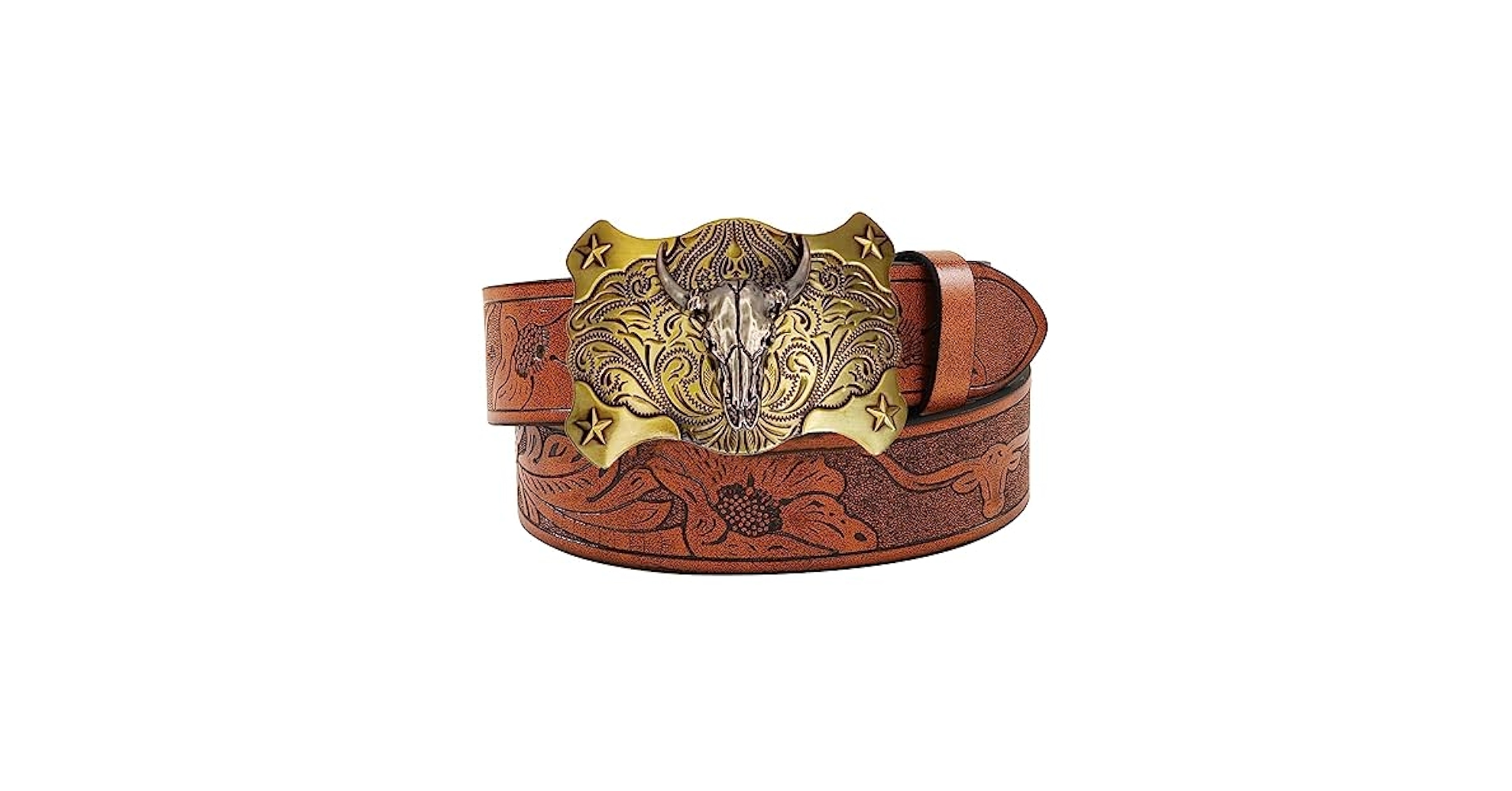◆KOMOREBI MUSEUM◆ Handmade cow leather harness buckle west Vikodah Western PU Leather Buckle Belt Bull Skull Print