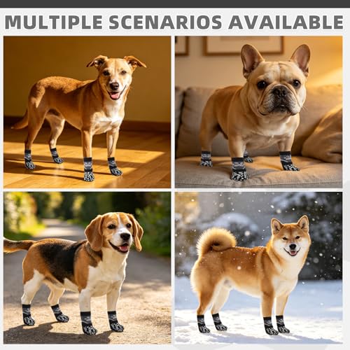 Image of Mihachi Anti Slip Dog Socks, Dog Boots for Hot /Cold Pavement for Hardwood Floors Prevent Licking, Traction Control Waterproof Rubber Sole Paw Protectors for Small Medium Large Senior Dogs, Black XS