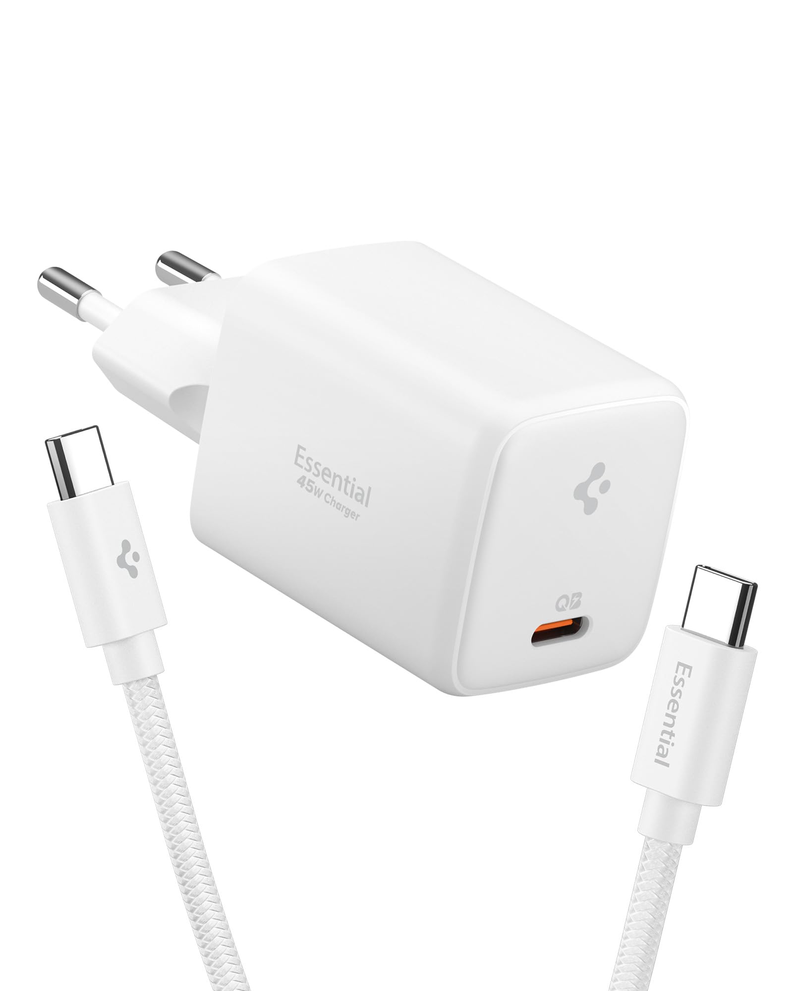 Spigen ArcStation Essential GaN 45W 1-Port USB-C Ladegerät [inkl. 100W USB-C E-Marker Kabel] PD 3.0 PPS Netzteil Schnellladegerät für Samsung Galaxy A57 A37 5G S26, Pixel 10a, iPhone 17e 17 Pro - Weiß