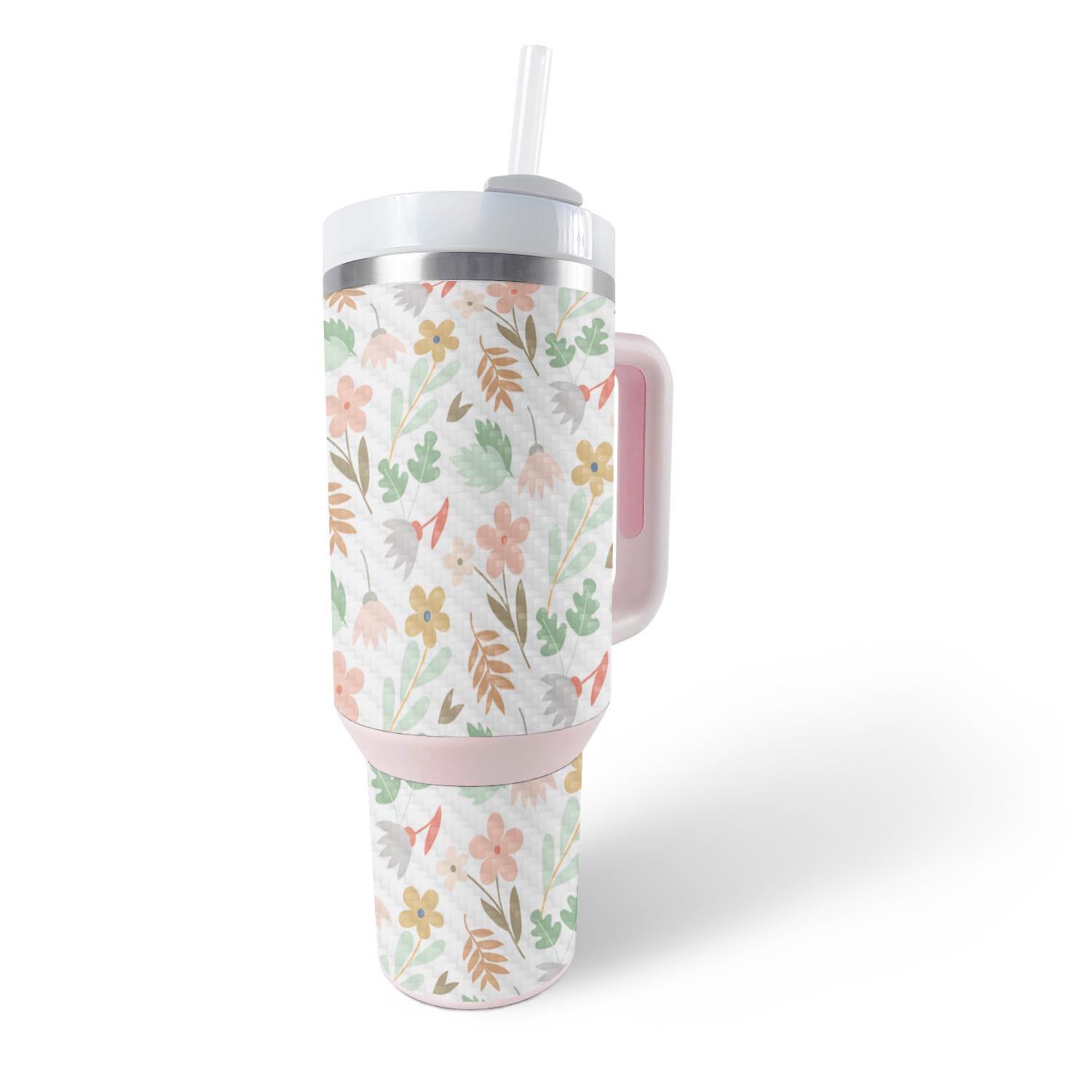 MightySkins Carbon Fiber Skin Compatible with Stanley The Quencher H2.0 FlowState 40 Oz Tumbler - Neutral Flowers | Protective, Durable Textured Carbon Fiber Finish | Easy to Apply