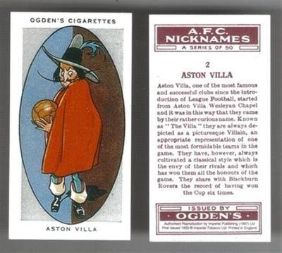 OGDENS Football Club Nicknames cigarette card Aston Villa THE VILLANS :  Amazon.co.uk: Sports & Outdoors