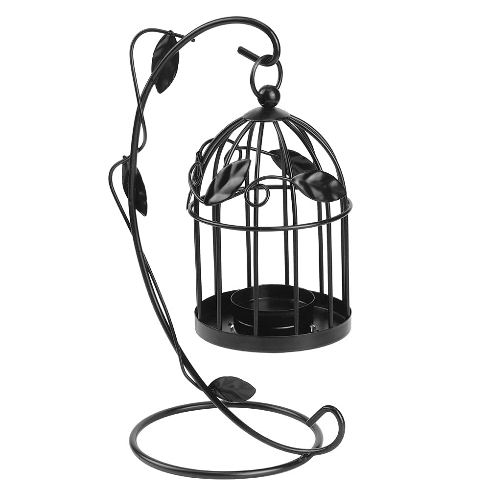 Bird Cage Candlestick Lantern, Metal Hollow Out Candle Holder Vintage Hanging Tealight Holder for Wedding Centerpiece Decoration(Black)