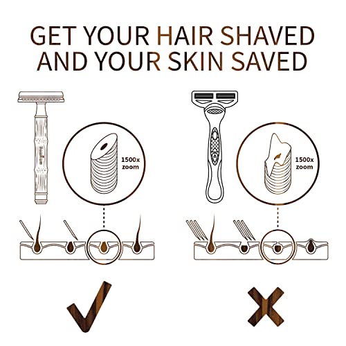 Image of Bambaw Single Blade Razors for Men & Women, Bamboo Razor with 5 Blades, Double Edge Safety Razor, Eco-Friendly, Reusable & Plastic Free - Slim Bamboo Black