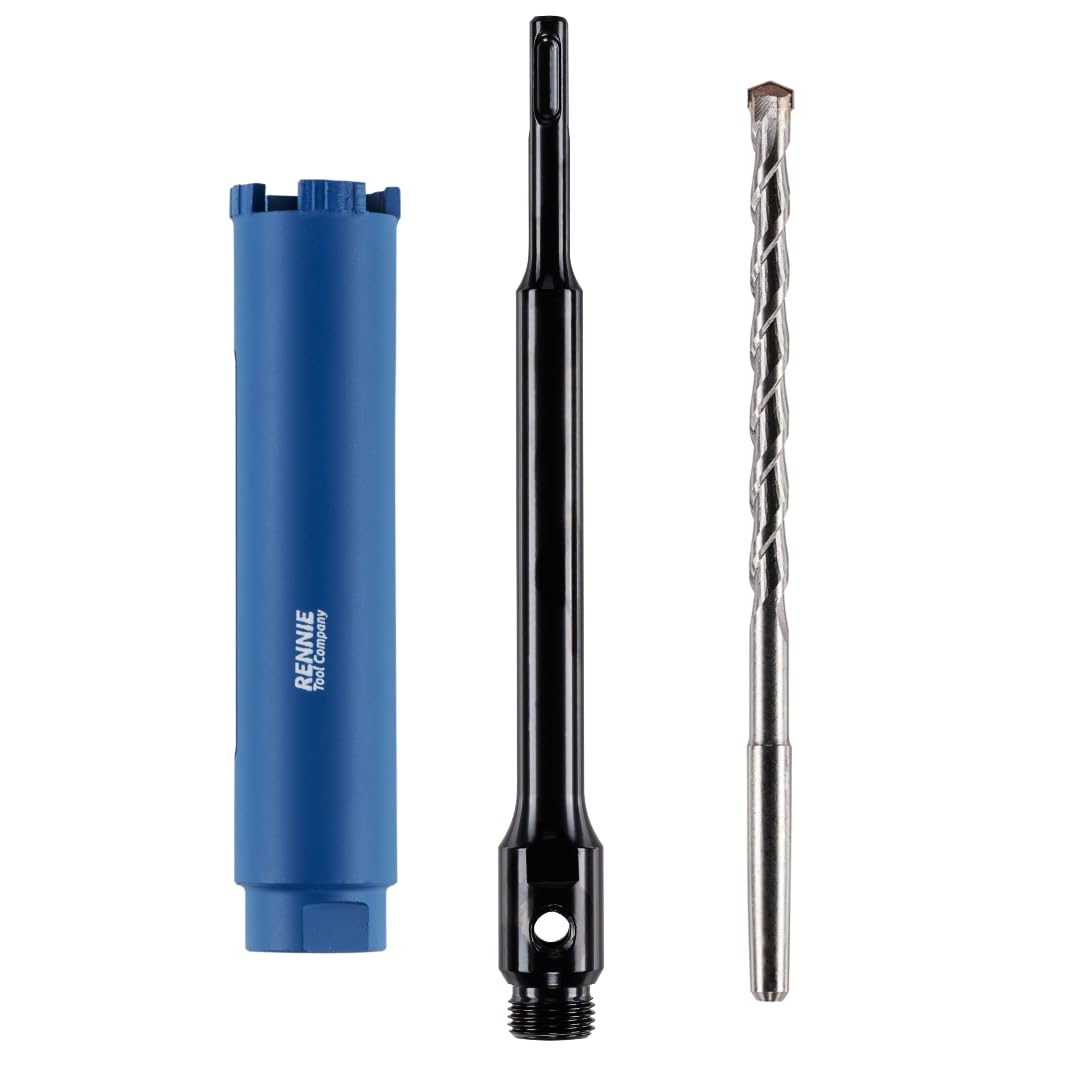 32mm x 150mm Long Diamond Core Drill Bit Set with 240mm Long SDS Plus Shank Adapter & Centre Drill Bit. To Be Used In Concrete Masonry Brick Block Stone Granite