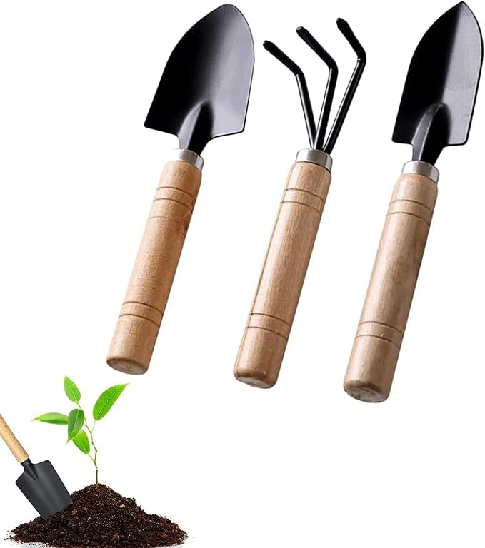 Image of Leafly Mini Garden Tools - 3Pcs Indoor Plant Tools Set Indoor Garden Tools Small Garden Shovel Mini Rake Small Set Hand Rake Gardening Spade Gardening Supplies