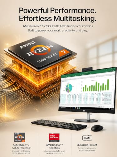 Image of HP 27 inch Touchscreen All-in-One Desktop Computer, AMD Ryzen 7 7730U