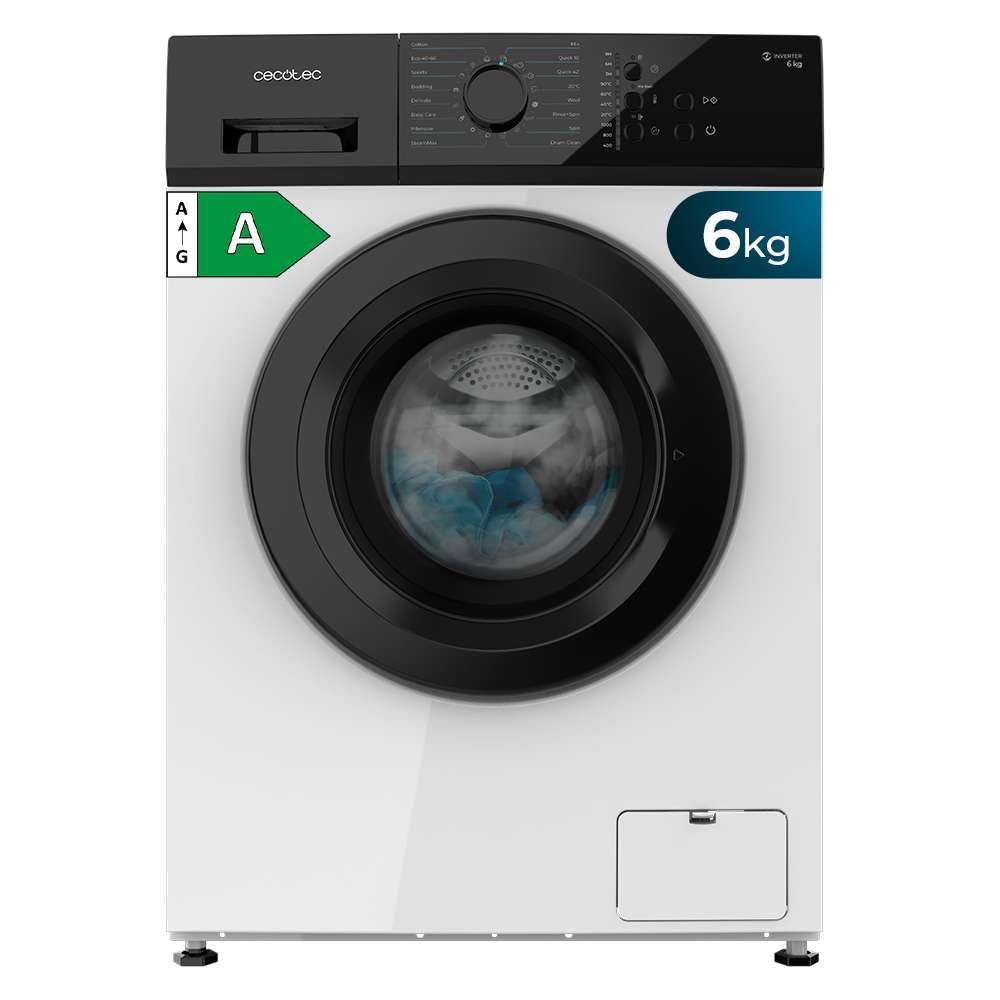 Cecotec Lavadora 6Kg Carga Frontal Bolero DressCode 620 Inverter. 1000RPM, 16 Programas, Bajo Consumo, Motor Inverter Plus, Función Vapor, Pre-Lavado, Programa Rápido 15', Spa Care y Delay Start