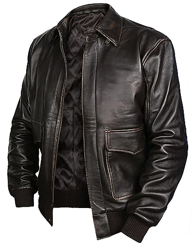 Image of Men's Brown Distressed Brown Leather Aviator Bomber Jacket - X-Large