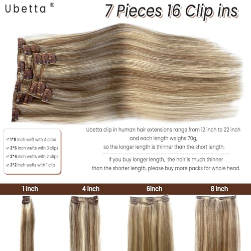 Image of Clip in Hair Extensions Ash Brown Mixed Platinum Blonde Highlights Hair Extensions Real Remy Human Hair Clip ins,16 Inch 70G 7 Pcs Double Weft Human Hair Extensions Clip in Hair Extension for Women