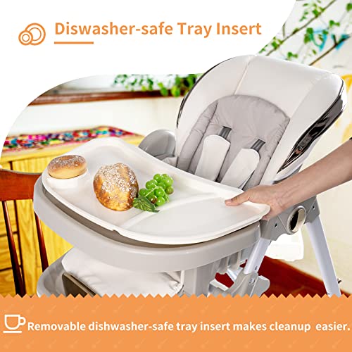 High Chairs For Babies And Toddlers, 8 In 1 Baby High Chair Clearance With Adjustable Seat Back Detachable Seat Cushion And Double Removable Tray, Portable Baby Booster Seat With Wheels (White) #TOP6