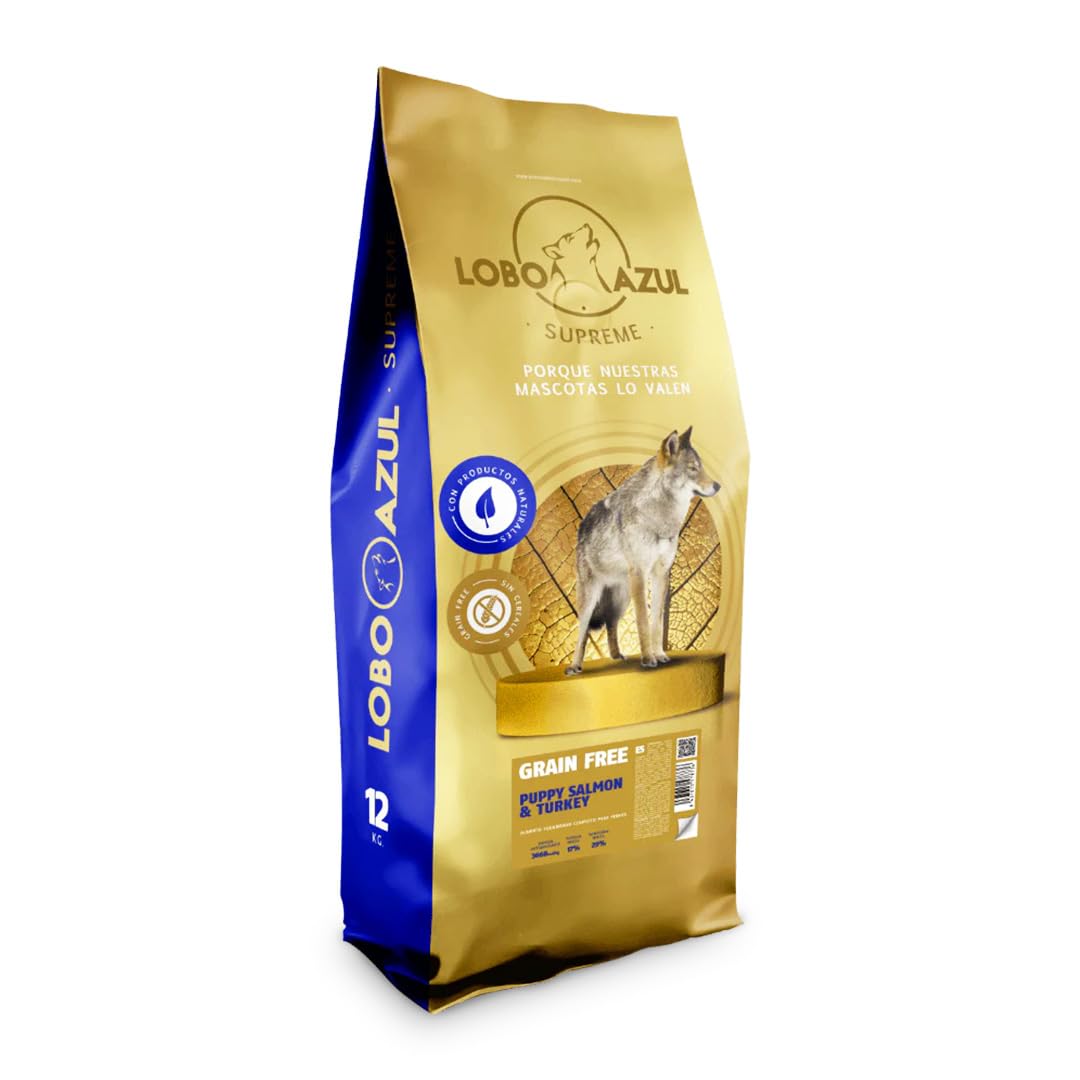 Pienso Grain Free para Cachorros - Salmón y Pavo Fresco - Comida Hipoalergénica para Cachorros - 12kg Lobo Azul Puppy Salmon & Turkey