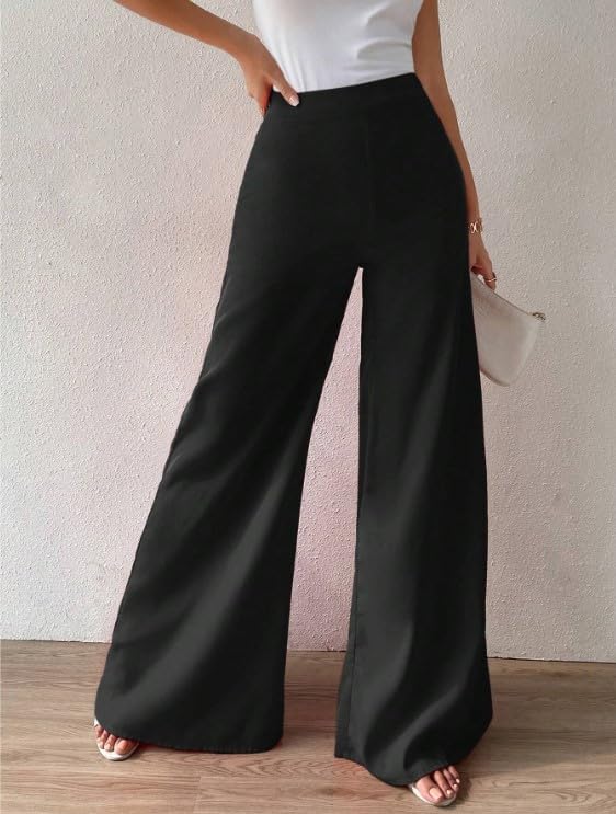 MCA Pantaloni Donna a Vita Alta Made in Italy – Gamba Larga, Palazzo Eleganti e Casual, Elastico in Vita, Look Ufficio o Tempo Libero