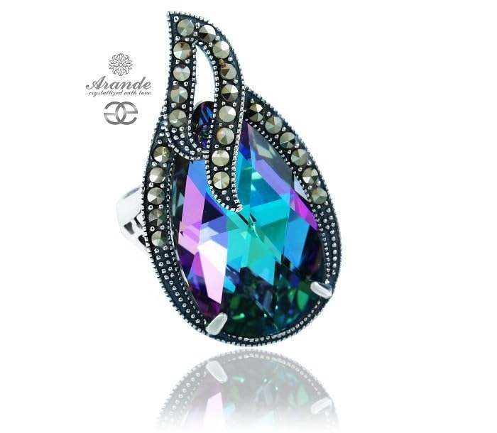 Bague cristaux originaux vitrail argent sterling 925 authentique avec certificat