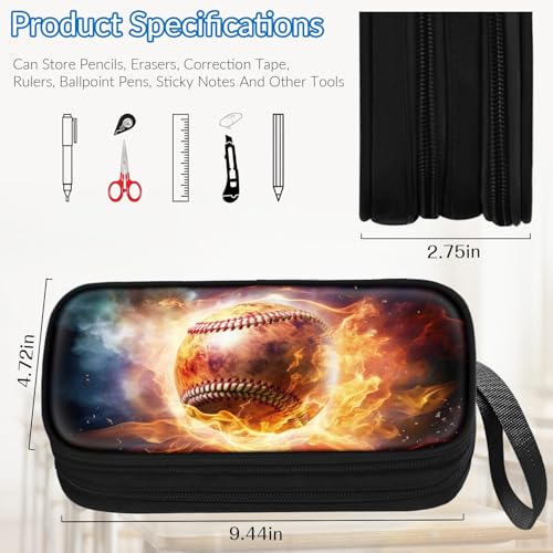 Image of TILYTADLY Large Pencil Case for Boys - Baseball Boys Pencil Pouch with Zipper Compartments - Big Capacity Pen Box Pen Bag Organizer with Keychain for Kids Teens School