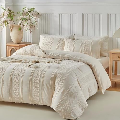 Tospass Bettwäsche 155x220 Beige Stickerei Getuftet Boho Bettwäsche Set – Ansicht 2
