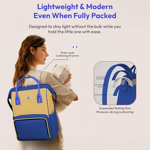 Image of StarAndDaisy Diaper Bag for Mothers for Travel / 30L Lightweight Maternity Bag with 3 Insulated Bottle Pockets /Baby Bag for Mother Travel & Diaper Bag for Baby - Blue Yellow