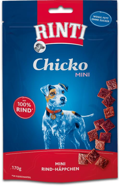 Rinti Extra Chicko Mini Rind | Doppelpack | 2 x 170 g | Ergänzungsfuttermittel für ausgewachsene Hunde | Herzafte Mini Häppchen | Aus frischem mageren Rindfleisch zubereitet