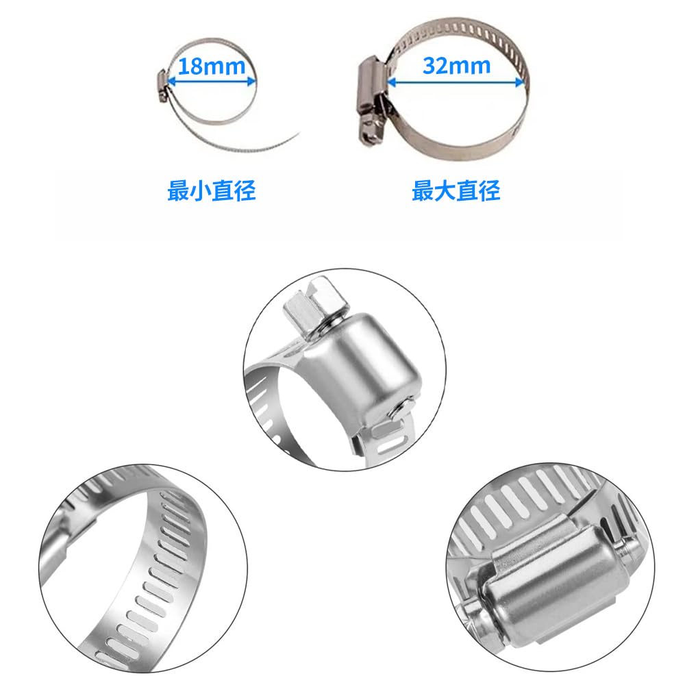 Amazon | SANJAOYEE ホースバンド ステンレス 18mm 32mm対応 10個入り