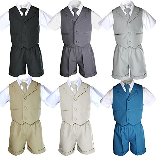 4pc Boy Infant Baby Formal Party Wedding Eton Vest Shorts Suit Set Size Sm-4T