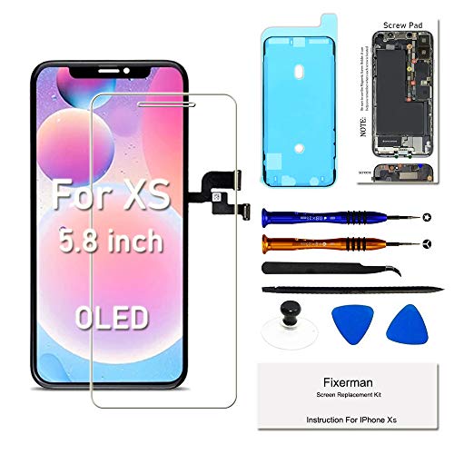 Fixerman for iPhone Xs OLED Screen Replacement 5.8 inch, 3D Touch Display Digitizer Frame Assembly with Repair Tools, Compatible with Model A1920, A2097, A2098, A2100