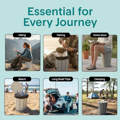 Image of SereneLife Foldable Toilet Seat for Camping, Adjustable Height Portable Travel Potty with Lid, Carry Bag, Non-Slip Base, 331 lbs Capacity + 3-Pack Flushable Wipes, for Car, Hiking, Outdoor Use, Gray