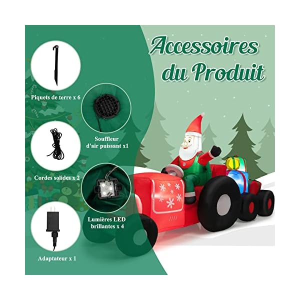 GOPLUS Camion Gonflable de Noël de 270 cm de Long avec Père Noël et Cadeaux, Décoration Noel Extérieur Eclairée, Père Noël Gonflable conduisant Camion transportant des Cadeaux 51xA5DIOXKL. SS600