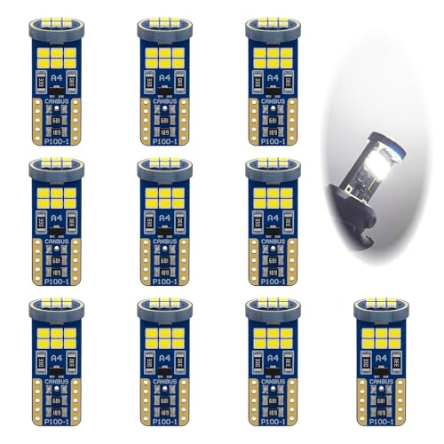 Vidsmow 10 PCS Ampoule LED W5W T10 194 6500K Blanc, CANBUS Sans Erreur, 12V 396LM, 18 SMD 2016, Non Polarisées, Éclairage Intérieur Voiture, Plafonnier,...