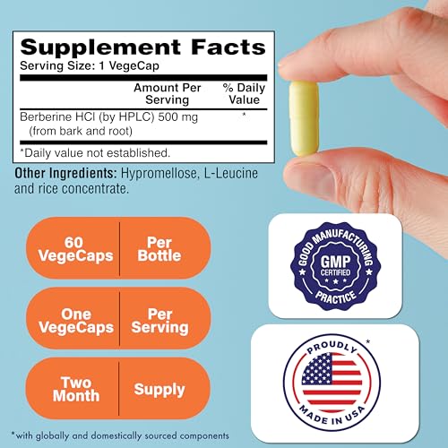Image of Health Thru Nutrition Berberine HCl 500mg 60 Servings | Clinical Strength Supplement | Certified Vegan | Non-GMO | Soy Free | 3rd Party Tested