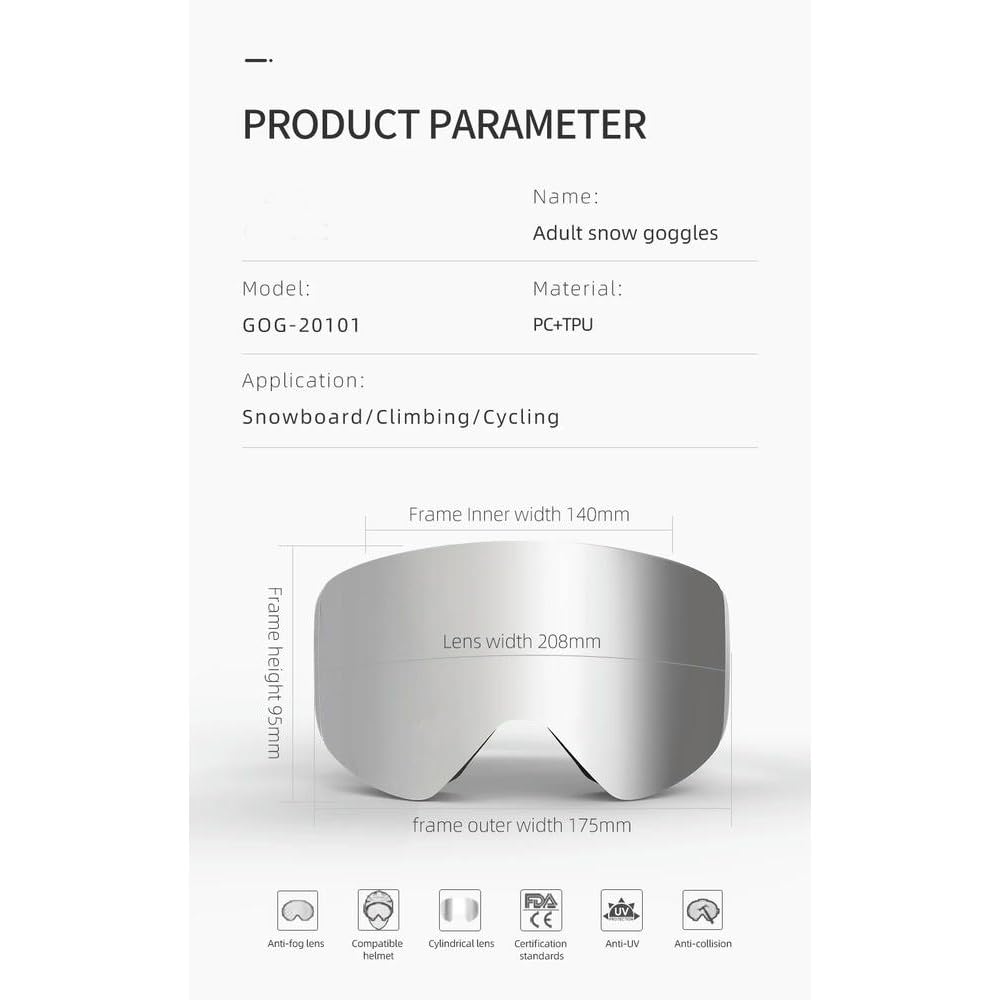 Masque de Ski Masque de Snowboard pour Hommes Femmes Étui à lentilles Jaunes Kit de Lunettes Cylindrique Protection UV400 Lunettes de Neige Adulte