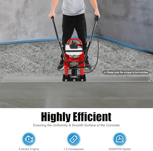 4 Stroke Gas Concrete Wet Screed, 1.2HP Power Screed Vibratory Screed, 5200RPM Power Screed Vibrating, Remove Air From Concrete, Wet Concrete Screed for Paving Landscapes Sidewalks Patios