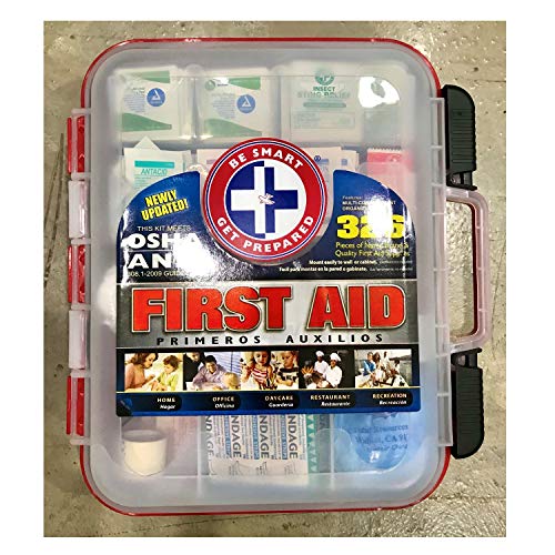 First Aid Kit Hard Red Case 326 Pieces Exceeds OSHA and ANSI Guidelines