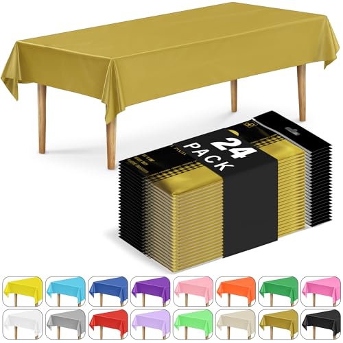 DecorRack 24 Pack Gold Plastic Tablecloths (Rectangular 54x108 in)
