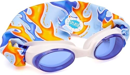 Splash Place KIDS SWIM GOGGLES with Fabric Strap | Tangle-Free Swimming Goggles for Kids (BLAZE)