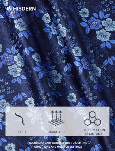 Image of HISDERN Extra Long Ties for Men Classic Floral Tie and Pocket Square Elegant Silk Necktie Handkerchief Set Wedding Party