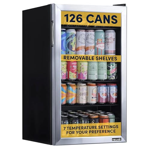 NewAir Beverage Refrigerator with Glass Door | 126 Can Mini Fridge for Bedroom, Dorm, Office, or Gaming Setup | Soda, Beer, and Wine Cooler