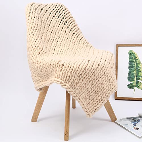 JANRON Couverture tricotée Chunky, Confortable Douce Tissée à La Main Couverture, Épais Chaude Tricotée Couverture de canapé pour Décoratif Salon canapé lit, Couleur Pure 100 x 120cm