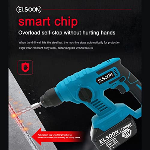 Cordless Rotary Hammer Drill，Elsoon 21V Power Rotary Hammers With Sds-Plus Chuck, 4.0Ah Battery, Electric Hammer Drill For Wall, Concrete #TOP5
