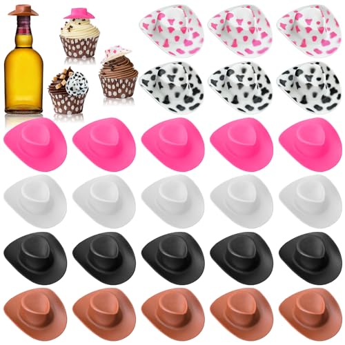 Yuronam 30 Pcs Multi Colors Plastic Mini Western Cowboy Cowgirl Hats