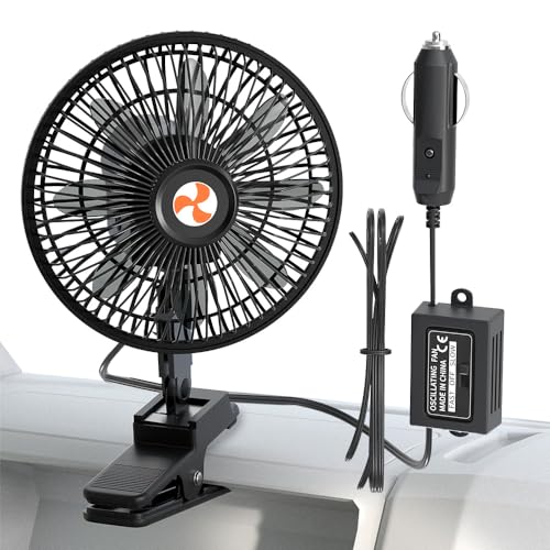 12 Volt Oscillating Fan, Portable Car Fan Wide-Bound Cooling Ventilation, Car DC Clip Fan, Truck, RV, Automotive 12v Fan